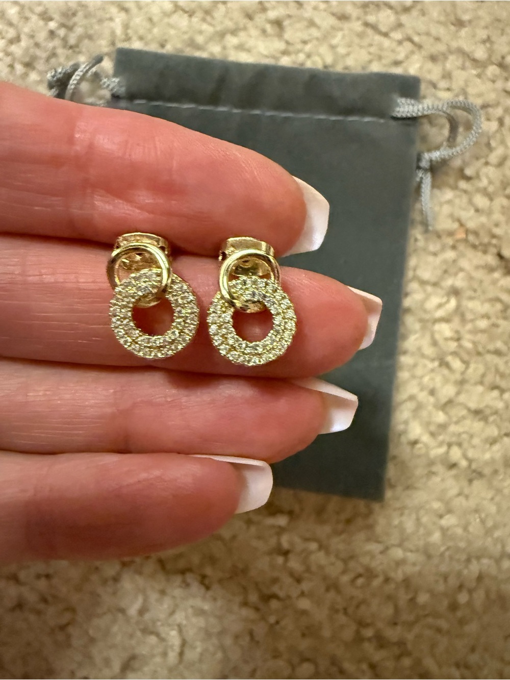 Gold Tone Crystal Double Hoop Stud Earring